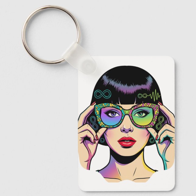 Neurodiversity Infinity Symbol Pop Art Woman  Key Ring (Front)