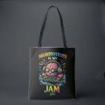 Neurodiversity Is My Jam Tote Bag<br><div class="desc">A vibrant illustration of a cool DJ brain wearing rainbow headphones and mixing vinyl,  celebrating neurodiversity,  creativity,  and the unique rhythm of different minds.</div>