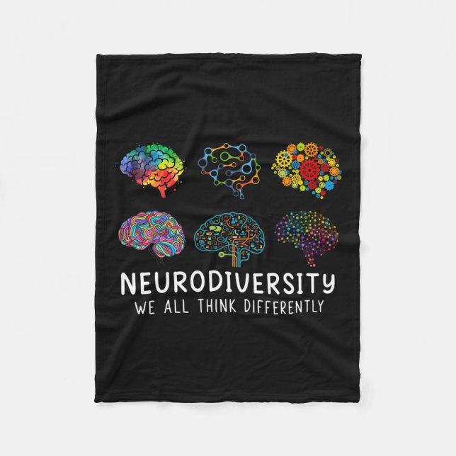 Neurodiversity We All Think Differently Brain Auti Fleece Blanket (Front)