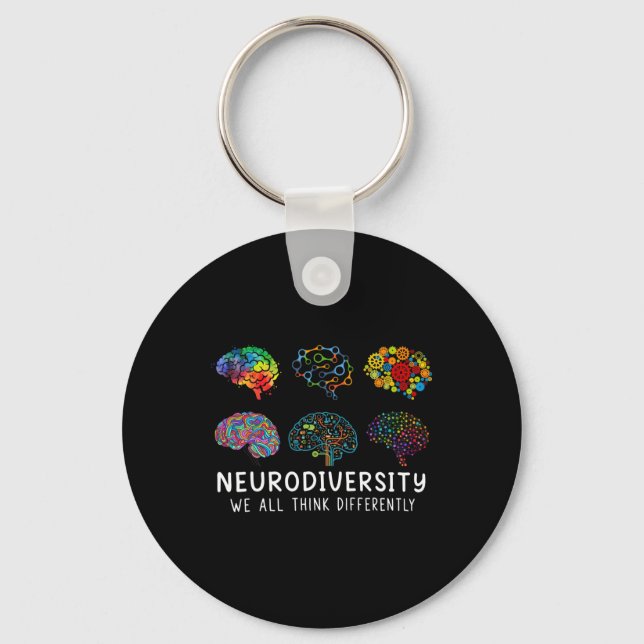 Neurodiversity We All Think Differently Brain Auti Key Ring (Front)