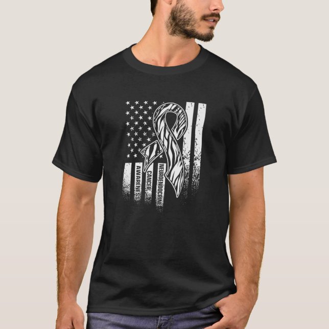 Neuroendocrine Cancer Survivor US Flag Warrior T-Shirt (Front)