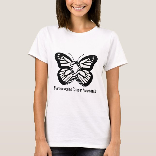 Neuroendocrine Cancer Zebra Butterfly of Hope T-Shirt (Front)
