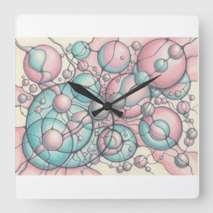 Neurographic Art T-Shirt Mint Pink Abstract Sphere Square Wall Clock
