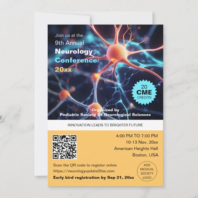 Neurology Neurosurgery Medical Conference QR Code  Invitation (Front)