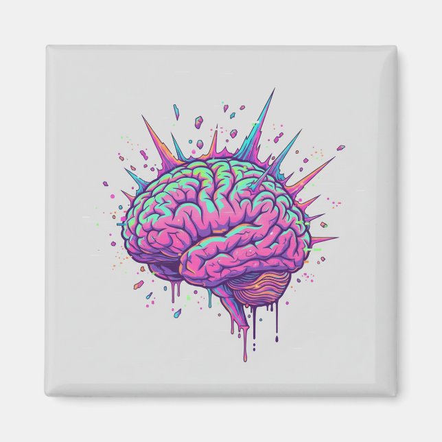 Neurospicy Pink Neon Brain Artistic Magnet  (Front)