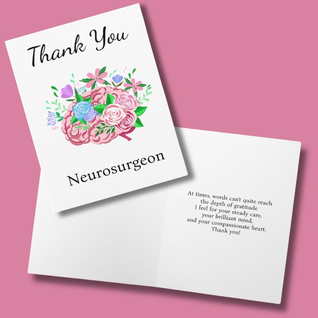 Neurosurgeon Thank You Brain With Flowers Card (Creator Uploaded)