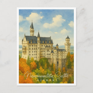 Neuschwanstein Castle Bavaria Watercolor Holiday Postcard