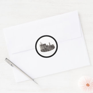 Neuschwanstein Castle Black and White Historic Art Classic Round Sticker