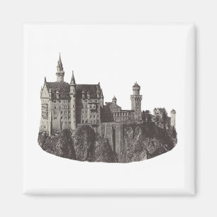 Neuschwanstein Castle Black and White Historic Art Magnet