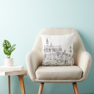 Neuschwanstein Castle Germany Fine Line Art Cushion