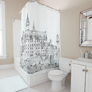 Neuschwanstein Castle Germany Fine Line Art Shower Curtain