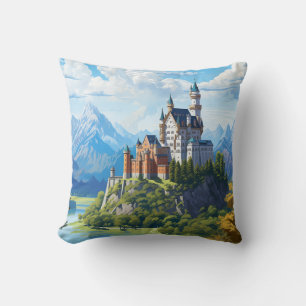Neuschwanstein Castle Germany Watercolor Cushion