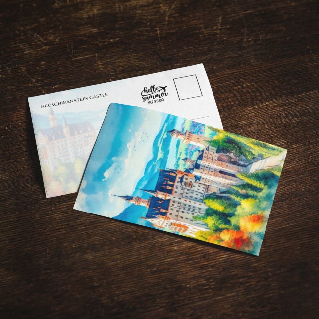 Neuschwanstein Castle Germany Watercolor Postcard (Creator Uploaded)