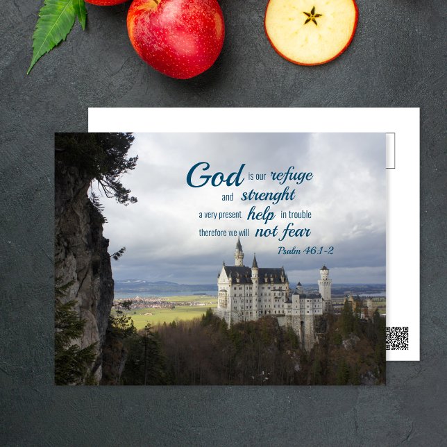 neuschwanstein castle, psalm 46 1-2 Bible verse  Postcard (Creator Uploaded)