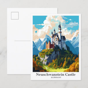 Neuschwanstein Castle Vintage Travel Illustration Postcard