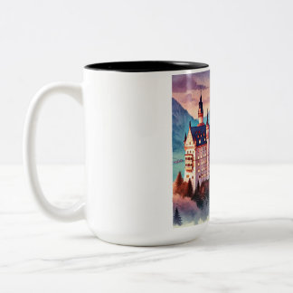 Neuschwanstein Castle Watercolor – Twilight Magic Two-Tone Coffee Mug