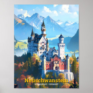 Neuschwanstein Schwangau Germany Vintage Travel  Poster
