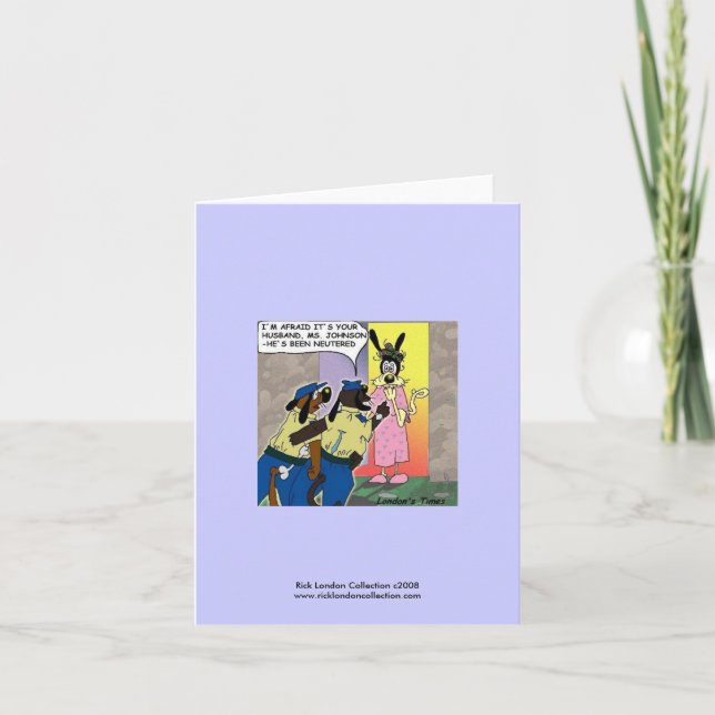 Neutered Dog Funny Cartoon Note Card (Front)