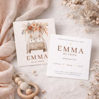 Neutraal Boho Wieg Bloemen  Aardetinten geboorte Card