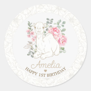 Neutral 1st Birthday Boho Desert Favour Classic Round Sticker