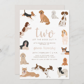 Neutral 2nd Birthday Two Let the Dogs Out Invite