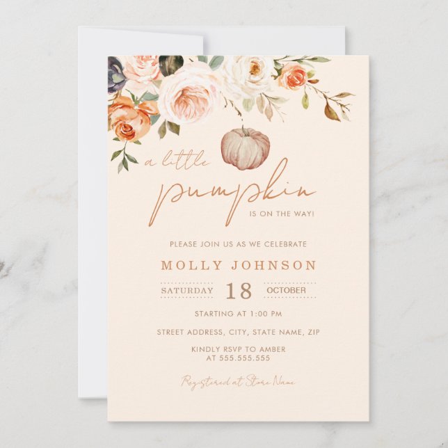 Neutral A Little Pumpkin Fall Baby Shower  Invitation (Front)