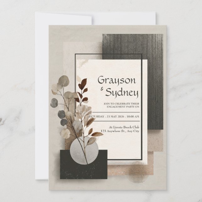 Neutral Abstract Botanical Wedding  Invitation (Front)
