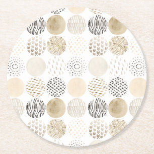 Neutral Abstract Circle Pattern Round Paper Coaster