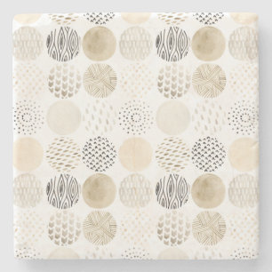Neutral Abstract Circle Pattern Stone Coaster
