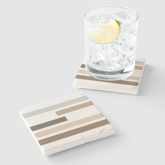 Neutral Abstract Geometric Stripes Art Pattern Stone Coaster (Side)