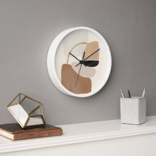 Neutral Abstract Shapes Minimal Modern Fine Art Clock