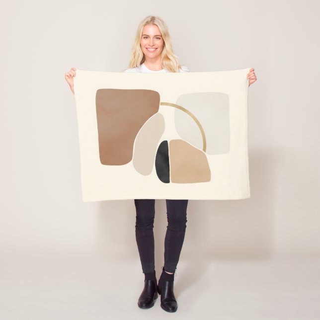 Neutral Abstract Shapes | Minimal Modern Fine Art  Fleece Blanket (In Situ)