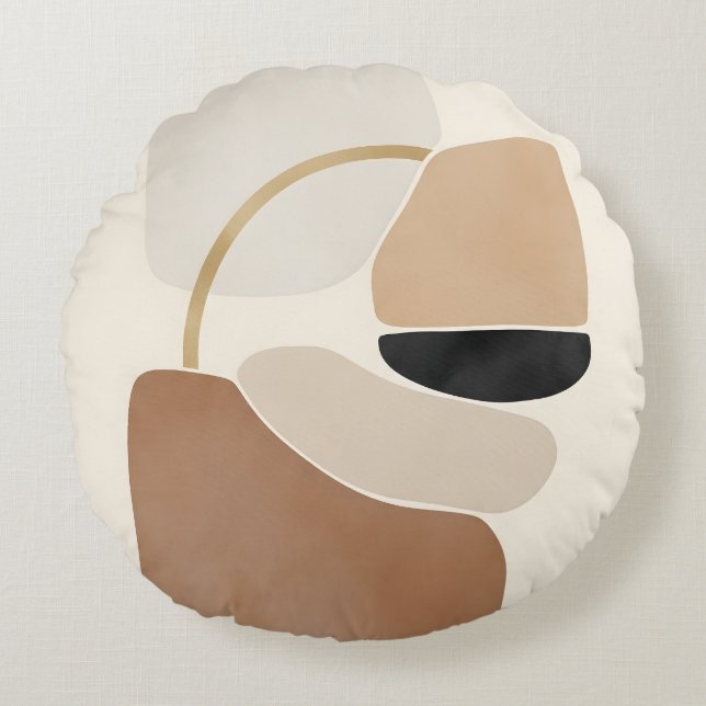 Neutral Abstract Shapes | Minimal Modern Fine Art  Round Cushion (Front)
