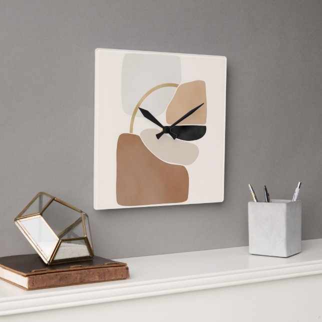 Neutral Abstract Shapes | Minimal Modern Fine Art  Square Wall Clock (Office)