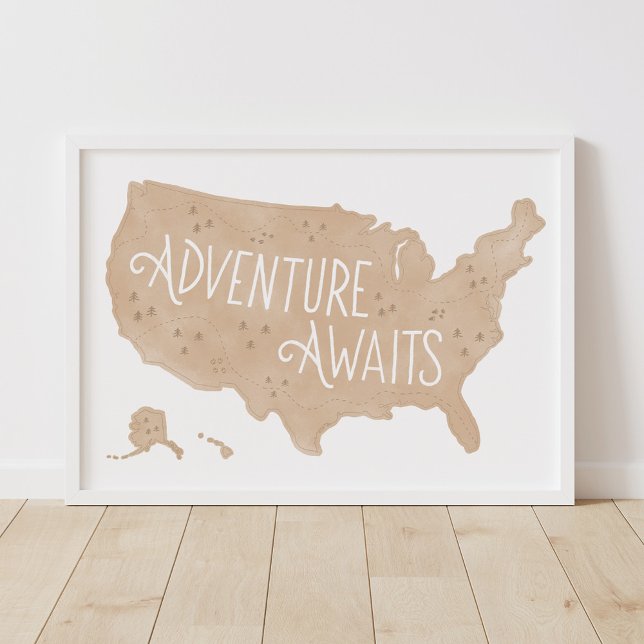 Neutral Adventure Awaits US Map Kids Room Decor (Creator Uploaded)