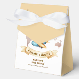 Neutral Adventure World Map Airplane Baby Shower Favour Box