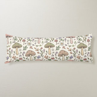 Neutral Aesthetic Mushroom Fungi Seamless Pattern Body Cushion