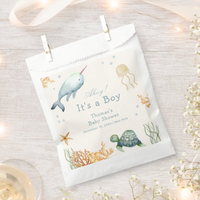 Neutral Ahoy Under The Sea Whale Boy Baby Shower  Favour Bags (Clipped)