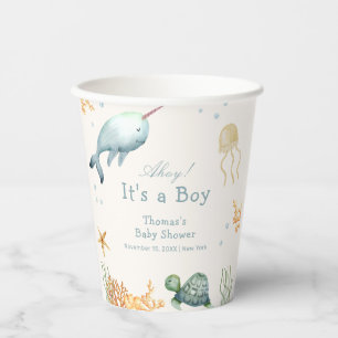 Neutral Ahoy Under The Sea Whale Boy Baby Shower  Paper Cups