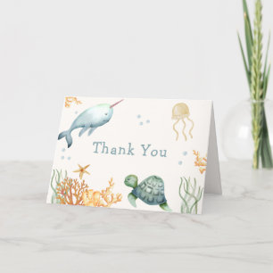 Neutral Ahoy Under The Sea Whale Boy Baby Shower  Thank You Card