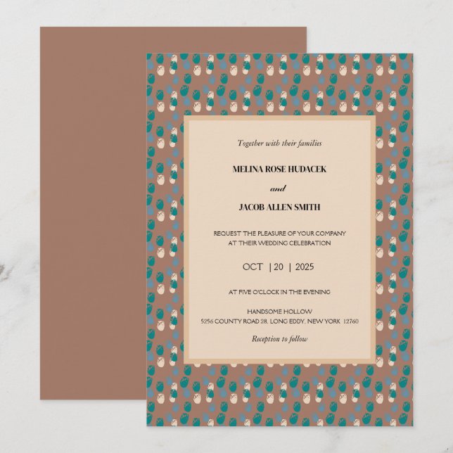 Neutral Amsterdam Tulips on Mocha Mousse Wedding Invitation (Front/Back)