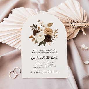 Neutral and Brown Floral Anniversary Party Invitation