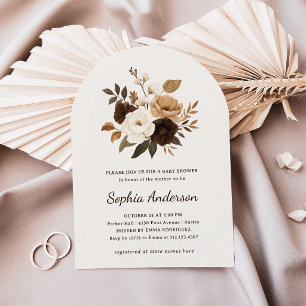 Neutral and Brown Floral   Baby Shower Invitation