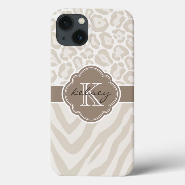 Neutral Animal Print Monogram Case-Mate iPhone Case (Back)