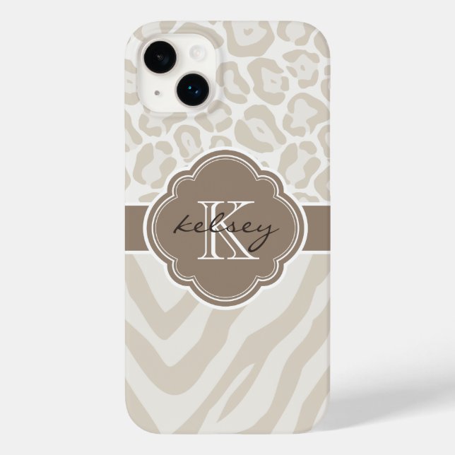 Neutral Animal Print Monogram Case-Mate iPhone Case (Back)