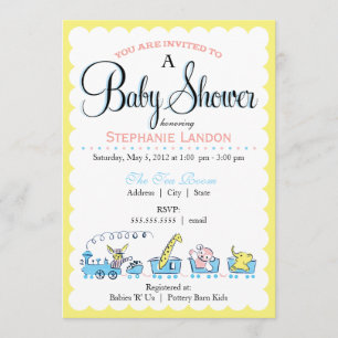 Neutral Animal Train   Retro Baby Shower Invitation