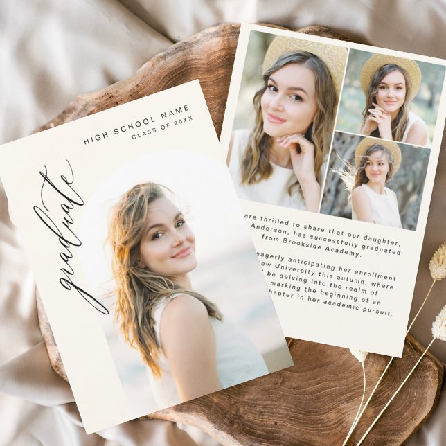 Neutral Arch Graduate Simple Photo Graduation  Announcement (Creator Uploaded)