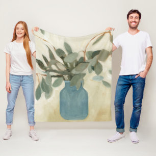 Neutral Arrangement - Stemmed Leaves Fleece Blanket