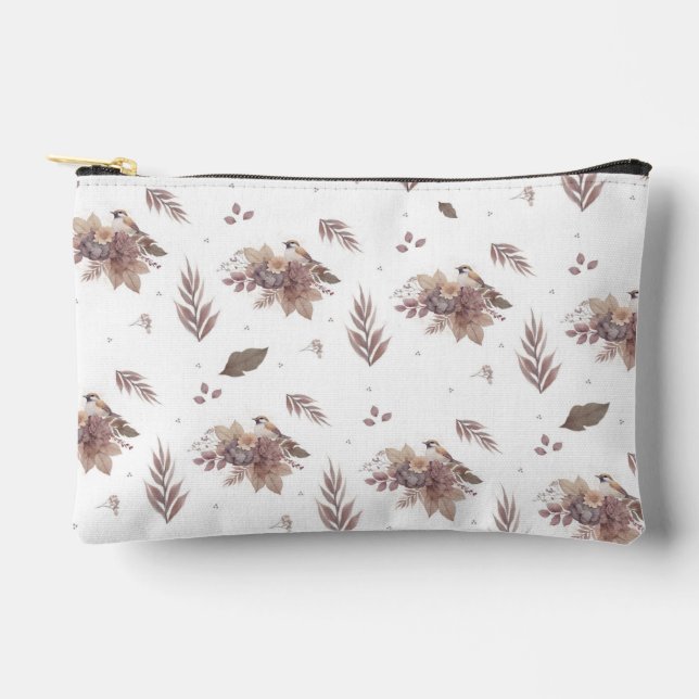 Neutral Autumn Bird Seamless Pattern  Accessory Pouch (Front)