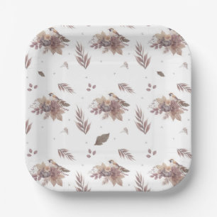 Neutral Autumn Bird Seamless Pattern  Paper Plate
